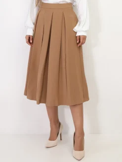 Online La Modeuse Jupe mi-longue évasée et plissée Camel
