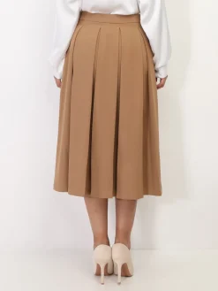Online La Modeuse Jupe mi-longue évasée et plissée Camel