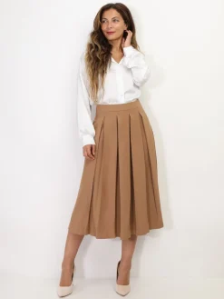 Online La Modeuse Jupe mi-longue évasée et plissée Camel