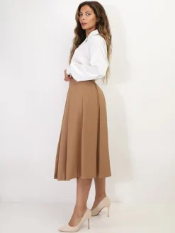 Online La Modeuse Jupe mi-longue évasée et plissée Camel