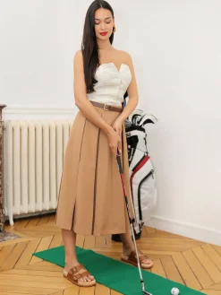Online La Modeuse Jupe mi-longue évasée et plissée Camel