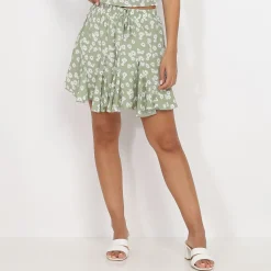 Clearance La Modeuse Jupe patineuse à volants et fleurs Vert