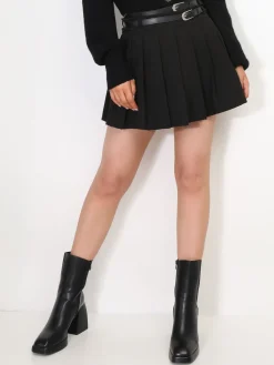 La Modeuse Jupe plissée et ceinturée Noir
