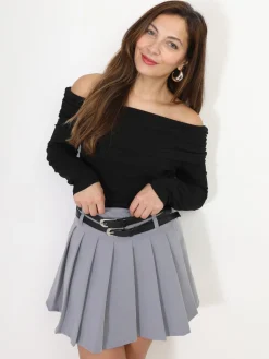 Discount La Modeuse Jupe plissée et ceinturée Gris