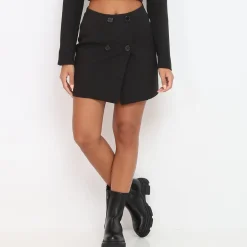 Sale La Modeuse Jupe portefeuille à boutons Noir