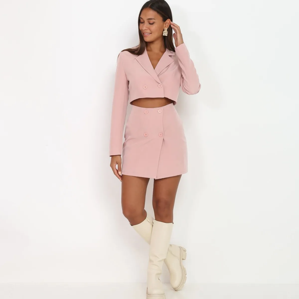 New La Modeuse Jupe portefeuille à boutons Rose