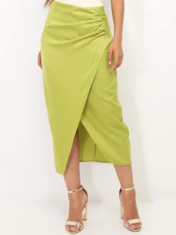 New La Modeuse Jupe portefeuille à fronces VertOlive