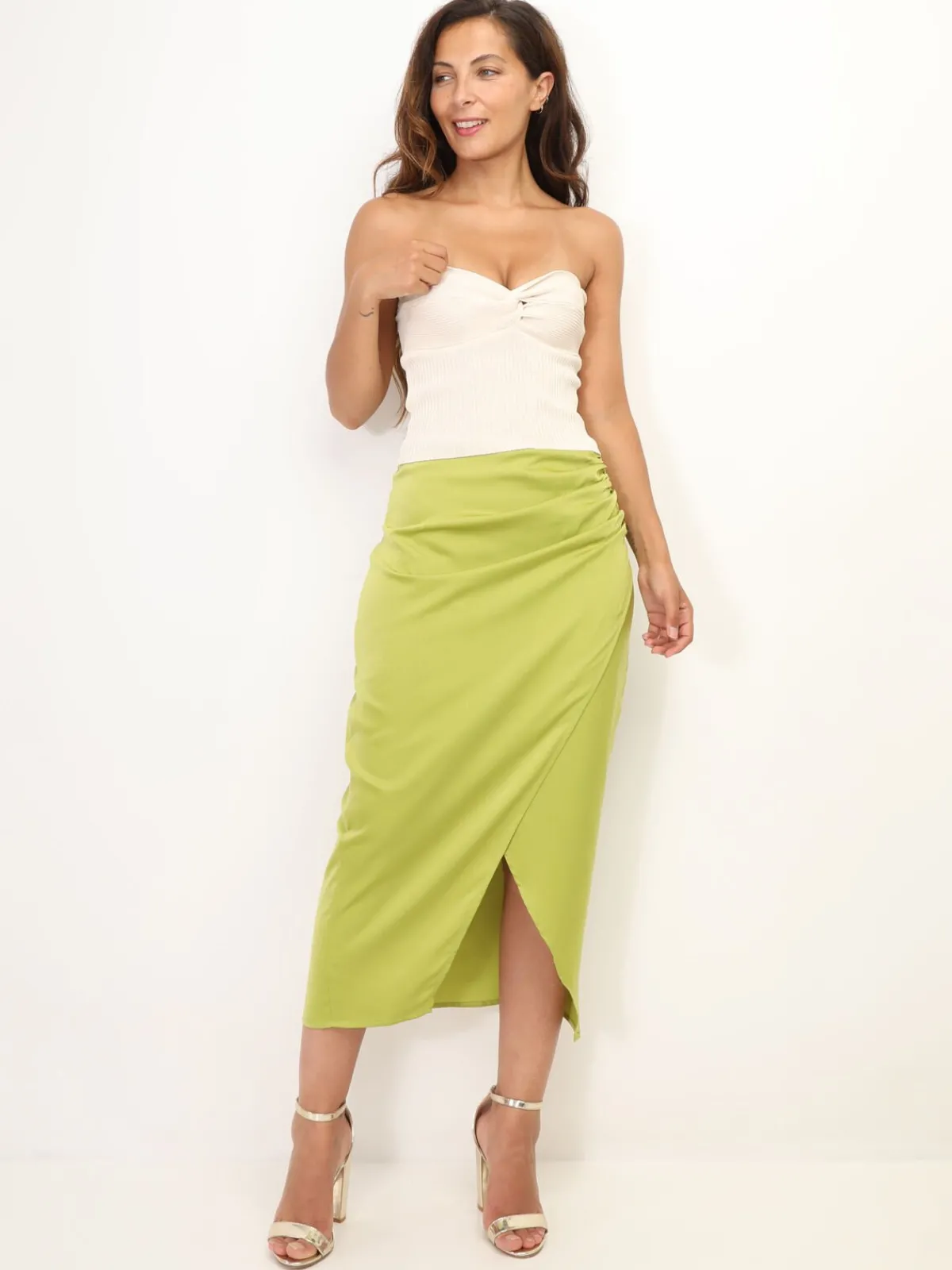New La Modeuse Jupe portefeuille à fronces VertOlive
