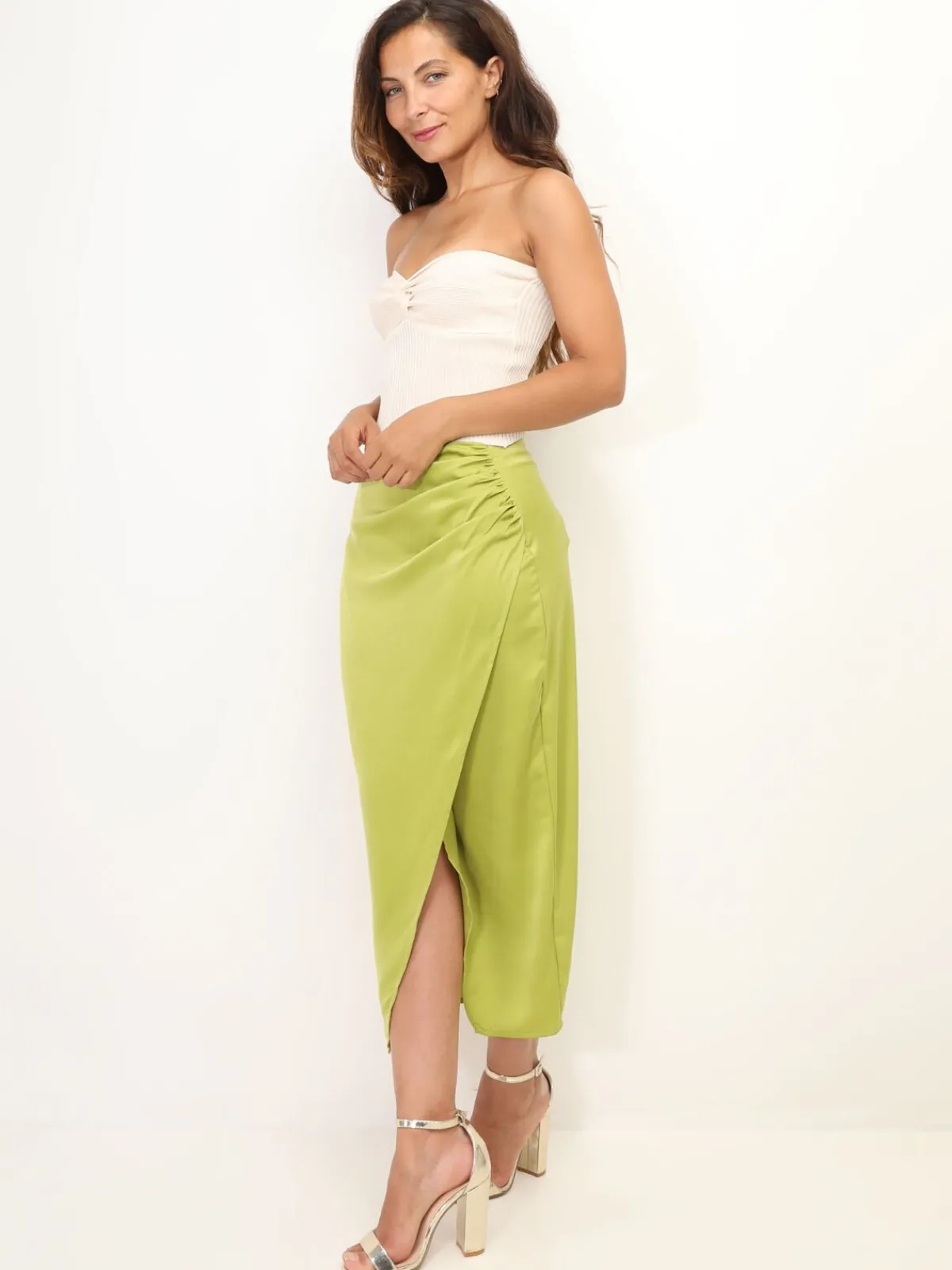 New La Modeuse Jupe portefeuille à fronces VertOlive
