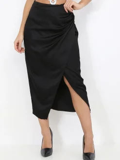 Best La Modeuse Jupe portefeuille à fronces Noir