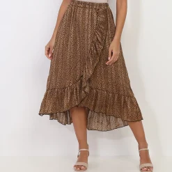 Discount La Modeuse Jupe portefeuille à motif Marron