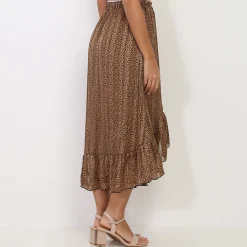Discount La Modeuse Jupe portefeuille à motif Marron