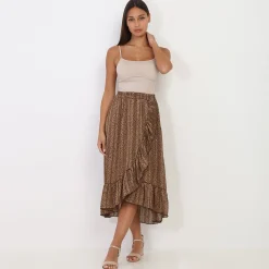 Discount La Modeuse Jupe portefeuille à motif Marron