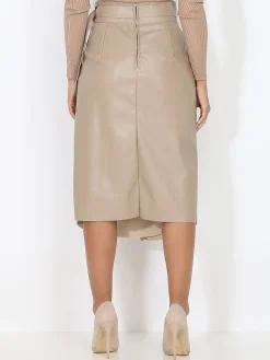 Online La Modeuse Jupe portefeuille ceinturée en simili Taupe