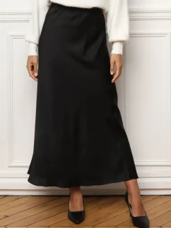 Online La Modeuse Jupe satinée longue et droite Noir