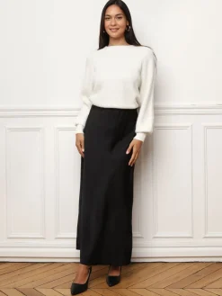 Online La Modeuse Jupe satinée longue et droite Noir