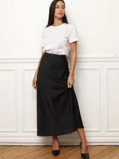 Online La Modeuse Jupe satinée longue et droite Noir