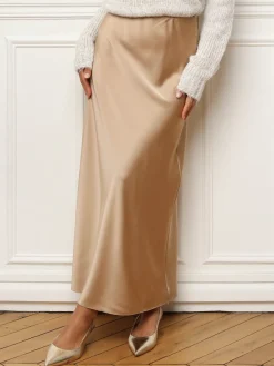 Hot La Modeuse Jupe satinée longue et droite Dorérose