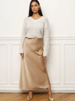 Hot La Modeuse Jupe satinée longue et droite Dorérose