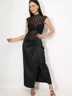 Clearance La Modeuse Jupe satinée style portefeuille Noir