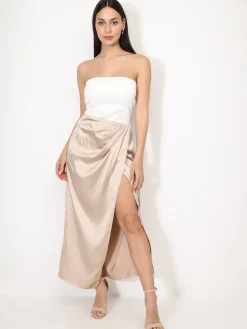 Best La Modeuse Jupe satinée style portefeuille Beige