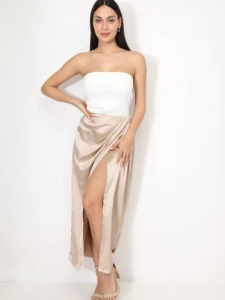 Best La Modeuse Jupe satinée style portefeuille Beige