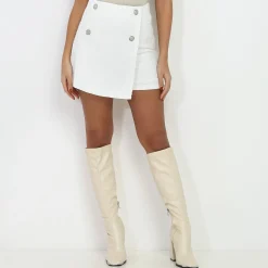 Hot La Modeuse Jupe short taille haute en tweed Blanc