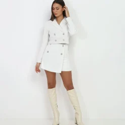 Hot La Modeuse Jupe short taille haute en tweed Blanc