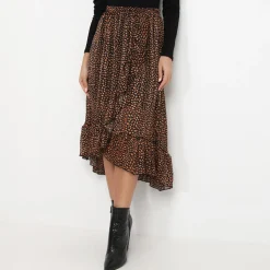 Best La Modeuse Jupe style portefeuille à imprimé Noir