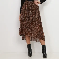 Best La Modeuse Jupe style portefeuille à imprimé Noir
