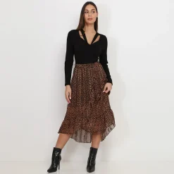 Best La Modeuse Jupe style portefeuille à imprimé Noir