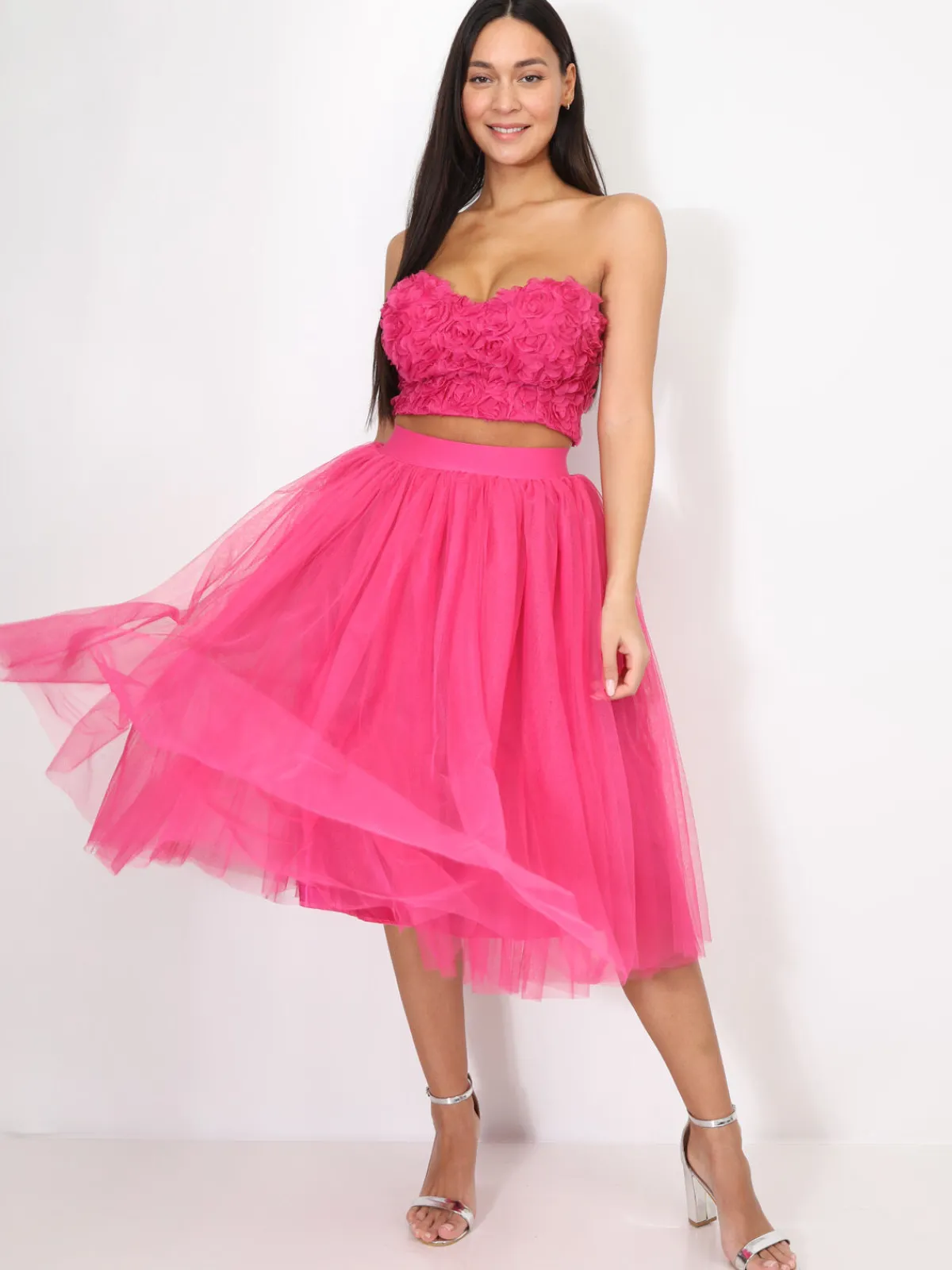New La Modeuse Jupe évasée en tulle Fuchsia
