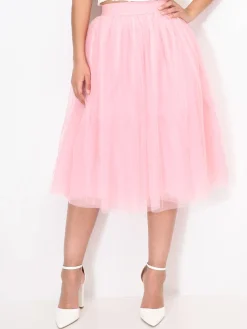 Outlet La Modeuse Jupe évasée en tulle Rose