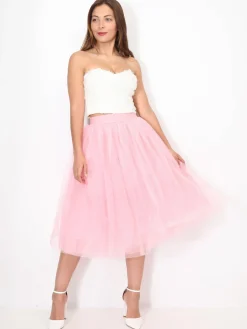 Outlet La Modeuse Jupe évasée en tulle Rose