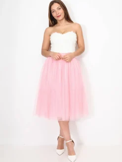 Outlet La Modeuse Jupe évasée en tulle Rose