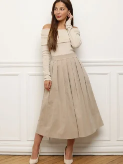 Sale La Modeuse Jupe évasée et plissée Beige