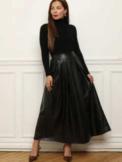 Best La Modeuse Jupe évasée et plissée en simili Noir
