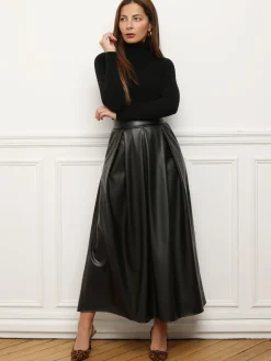 Best La Modeuse Jupe évasée et plissée en simili Noir
