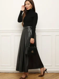 Best La Modeuse Jupe évasée et plissée en simili Noir