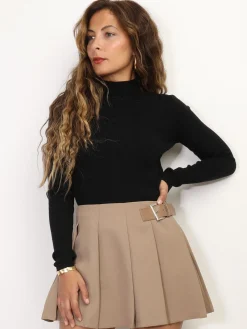 Outlet La Modeuse Jupe-short plissée avec ceinture Camel