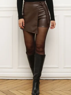 Hot La Modeuse Jupe-short portefeuille en simili Marron