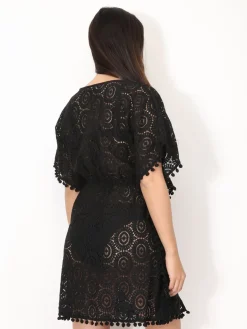 Sale La Modeuse Kimono en dentelle à nouer Noir