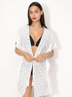 La Modeuse Kimono en dentelle à nouer Blanc