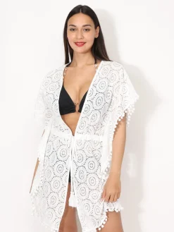 La Modeuse Kimono en dentelle à nouer Blanc
