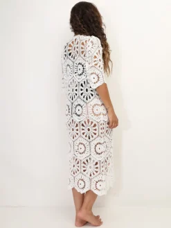 Sale La Modeuse Kimono mi-long en crochet avec liens Blanc