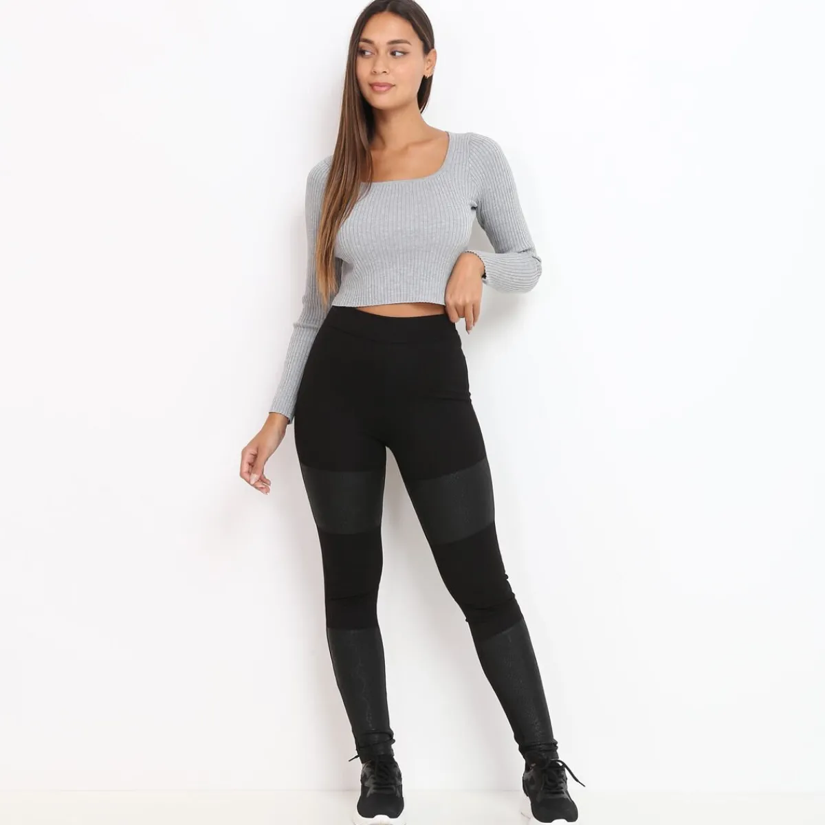 Outlet La Modeuse Legging avec empiècements à motif Noir