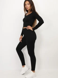 Outlet La Modeuse Legging côtelé basique Noir