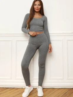 Online La Modeuse Legging côtelé basique Gris