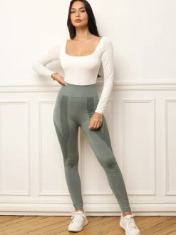 Discount La Modeuse Legging taille haute et push-up Kaki