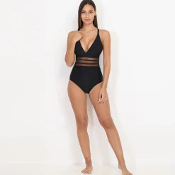 Outlet La Modeuse Maillot 1 pièce à détails transparents Noir